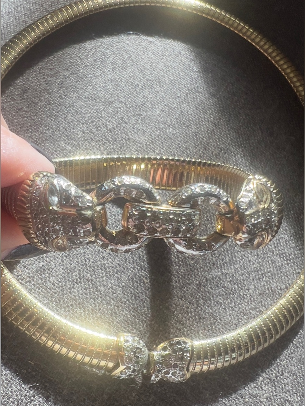 Goldtone Omega Choker with the matching Panther Head Bit Omega Bracelet Set
